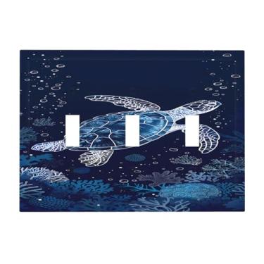 Imagem de Nadoabtm Placa decorativa para interruptor de luz, azul, oceano, tartaruga, marinha, vida marinha, placa de parede de 3 gangues, tampa de tomada elétrica tripla para decoração de quarto de crianças