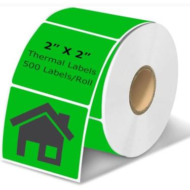 Imagem de Etiquetas térmicas de 5 cm x 5 cm, verde, adesivos de envio térmico quadrados, etiqueta térmica direta autoadesiva de inventário multiuso para pequenas empresas (500 etiquetas/rolo)