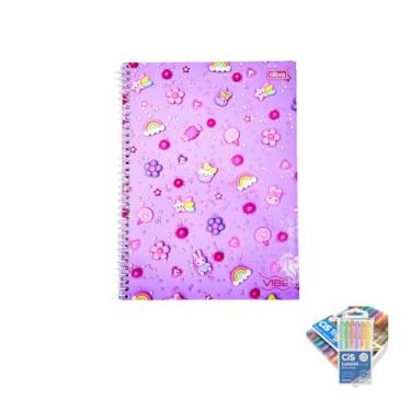 Imagem de Kit Caderno Universitário Vibe Feminino 10M 160F Tilibra + Caneta Trigel Metálica 1.0mm + Marca Texto Lumini
