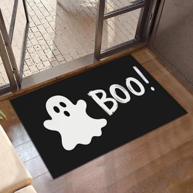 Imagem de Tapete de boas-vindas fantasma fofo, tapetes internos pretos de Halloween para entrada, tapetes antiderrapantes de perfil baixo, tapetes de varanda para porta da frente, escada, tapete de sala de