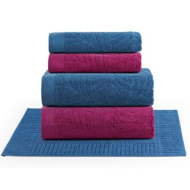 Imagem de Jogo De Banho Toalhas Numa 100% Algodão Fio Penteado Macio 05 Peças Natureza - Pitaya Azul Maré