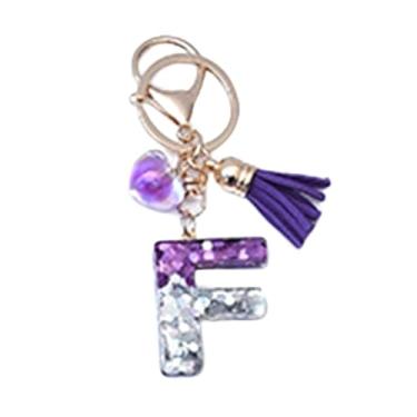 Imagem de 1 peça chaveiros com letras de coração de resina com pingente de borla índigo chaveiros de letras de resina para bolsa, carteira, mochila, Gradiente índigo letra F, 99mm