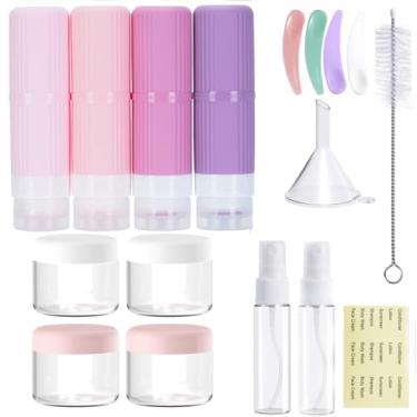 Imagem de 18 pacotes de garrafas de artigos de higiene pessoal, recipientes de viagem de silicone com aprovação TSA, xampu e condicionador recarregáveis à prova de vazamento, frascos essenciais para viagens