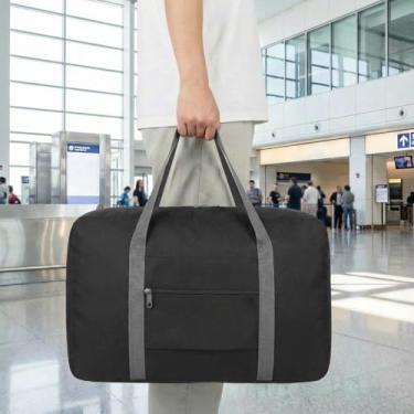 Imagem de Bolsa de viagem leve e dobrável – Mala de mão compacta para viagens noturnas, bolsa unissex para fim de semana, Preto, Esportes