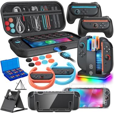 Imagem de ase Bundle for Nintendo Switch 2 2025 Console,FYOUNG 23 IN 1 Kit:Carrying Case,Controller Charger,Protective Shell,Grip for Joycon,Steering Wheel for Sega Game Gear Accessories