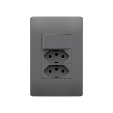 Imagem de Interruptor Simples E Tomada Dupla 2p+t 10a Fame Habitat Onix Com Placa 4x2 Onix