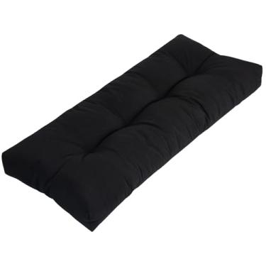 Imagem de FUNHOME Almofada de banco de pátio 121 x 45 cm, antiderrapante resistente à água, almofada de sofá adornada para jardim, balanço, sofá, janela, vime, varanda frontal (preto)