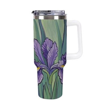 Imagem de Copo de café Iris de 1,134 g, copo de café, copo Stanley de grande capacidade, aço inoxidável, isolado a vácuo, selado para suporte de copo de carro e ao ar livre à prova de vazamento e poeira