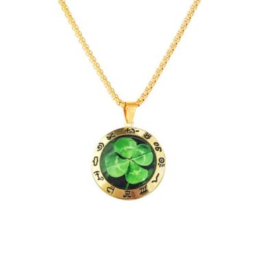 Imagem de Colar de trevo de quatro folhas para homens e mulheres vintage egípcio antigo hieroglífico pingente de pingente de flor da sorte moda boa sorte feriado punk declaração joias irlandês dia de São