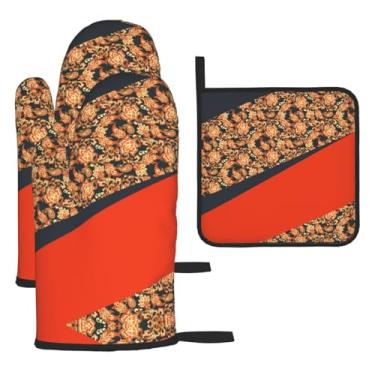 Imagem de Tartan Design – Conjunto de cozinha essencial com 3 peças, luvas resistentes ao calor e aderência da tampa, proteção para churrasco no forno, design de armazenamento suspenso.