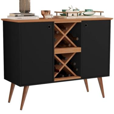 Imagem de Aparador Para Sala De Jantar Com ArmáRio Para Vinhos, Bar Vintage Com Duas Portas(Preto Nature)