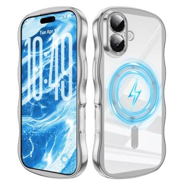 Imagem de JUMIUSTNB Capa para iPhone 17 transparente, moldura magnética ondulada para celular, transparente TPU fina, antiamarelamento, elegante, antiarranhões, capa protetora para iPhone 17 de 6,3 polegadas