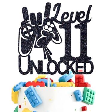 Imagem de Level 11 Unlocked Cake Topper, Video Game Boys 11th Birthday Cake Decorations, Bruh I'm Eleven, Level Up Winner Birthday Party Decoration Supplies, Black Glitter