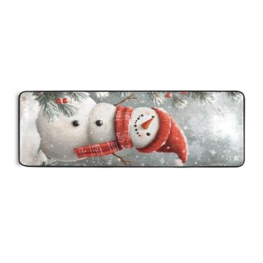 Imagem de Burbuja Tapete de corredor de boneco de neve de Natal 61 x 183 cm, tapete lavável antiderrapante com suporte de borracha, tapete para sala de estar, corredor, decoração de casa