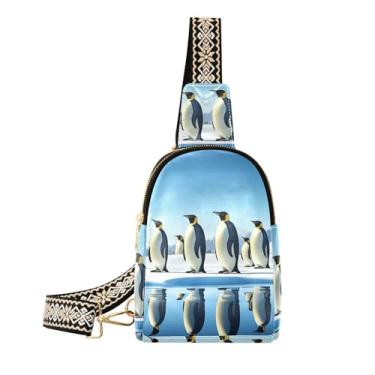 Imagem de CEBUGI Penguins pequena bolsa tiracolo feminina de couro, pochete para caminhadas, viagens ao ar livre