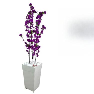Imagem de Planta Artificial Cerejeira Rosa 4 Hastes com Vaso Grande para Decoração de Sala Quarto Escritório 1m(Roxa No Vaso Branco)