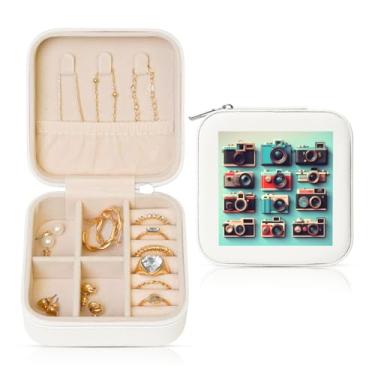 Imagem de Coleção de câmera retrô descolada, caixa de joias quadrada, estojo de armazenamento portátil para anéis femininos, brincos, colares