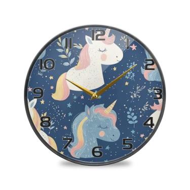 Imagem de YETTASBIN Relógio de parede acrílico unicórnios – Silencioso, sem tique-taque, operado por bateria, relógio redondo decorativo criativo para cozinha, sala de estar, banheiro, decoração de escritório