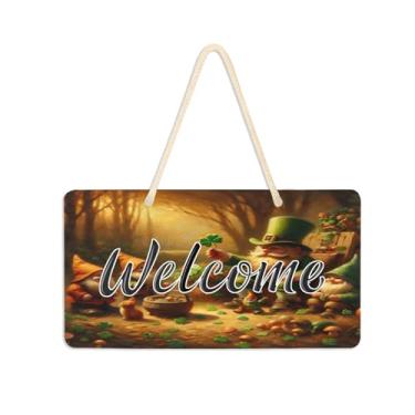 Imagem de Burbuja Placa de boas-vindas St Patrick Gathering para porta da frente, placa de boas-vindas de PVC para decoração de férias, 15 x 28 cm