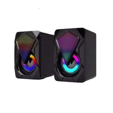 Imagem de Caixa de Som 2.0 com LED RGB, 6W, USB e P2, Controle de Volume, para Computador e Notebook, 95x65x65mm