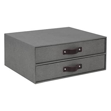 Imagem de Bigso Box of Sweden BIRGER Caixa de gaveta de documentos e material de escritório - Organizador de mesa com 2 gavetas - Sistema de armazenamento de papel e papelão com acabamento de linho - cinza