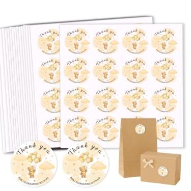 Imagem de GOMAKERER 320 adesivos de agradecimento de urso de balão, 5 cm de folha dourada redonda de agradecimento, adesivos de presente à prova d'água autoadesivos para embalagem, caixas de presente