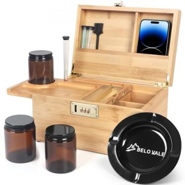 Imagem de TISEMENT Caixa de armazenamento de bambu premium, caixa decorativa de superfície de revestimento de piano atualizada com trava de combinação, kit de caixa de madeira com bandeja deslizante, placa de