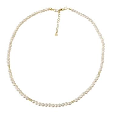 Imagem de Colar Pérola Shell Glass Champanhe 4mm com Mini Canutilhos Banhado a Ouro 18k, Hipoalergênico