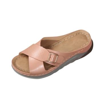 Imagem de Sandálias plataforma Fishmouth para mulheres, design de salto cunha, verão, casual, lisa, grossa, para usar, rosa, 36