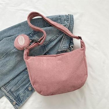Imagem de Bolsa transversal feminina, bolsa de ombro de lona de grande capacidade com 1 bolsa pequena bolsa transversal moderna para uso diário em viagens (rosa)