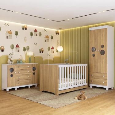 Imagem de Quarto De Bebê Completo Com Berço Americano 3 Em 1 Suspiro Multimóveis MP4628 Branco-madeirado
