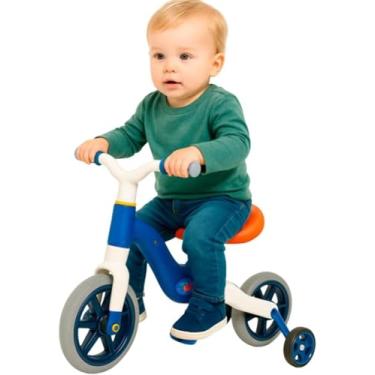 Imagem de Bicicleta Infantil de Equilíbrio 2 em 1 Azul com Rodinhas Removíveis - Plástico Resistente para Crianças 2+ Anos - 25kg - Aprendizado Seguro e Divertido