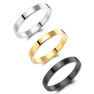Imagem de sailimue Alianças de casamento banhadas a ouro 14K para mulheres – anéis empilháveis de aço inoxidável não manchado clássico ouro prata preto conjunto de anéis de noivado masculinos 3 mm/5 mm anel de