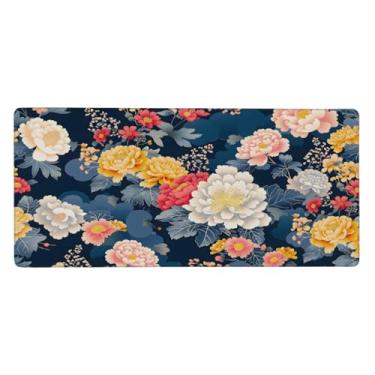 Imagem de Tapete de rato colorido com flor japonesa grande, impermeável, protetor de mesa estendido, tapete de base de borracha antiderrapante para escritório, computador, teclado, laptop e mesa de casa, tapete