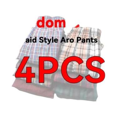 Imagem de Shorts Boxer Masculinos De Algodão Com Estampa Xadrez Confortáveis E R