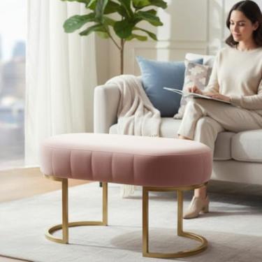 Imagem de Puff Banco Luna Rosê Versátil Bouclê Quarto Sala Decorativo