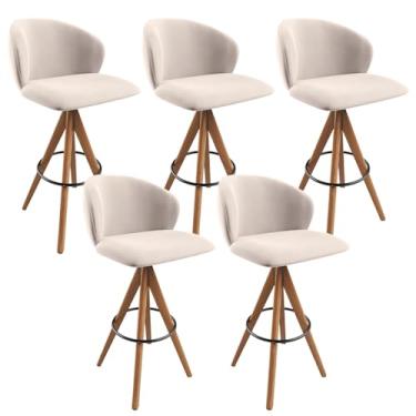Imagem de Kit 05 Banquetas Alta Giratória Bar Cozinha Sala de Jantar Bar Mia L02 Suede Bege - Lyam Decor