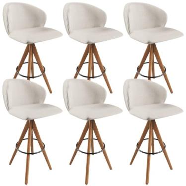 Imagem de Kit 06 Banquetas Alta Giratória Bar Cozinha Sala de Jantar Bar Mia L02 Linho Cru - Lyam Decor