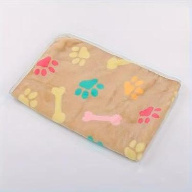 Imagem de Pacote com 1 cobertor ultramacio para animais de estimação com estampa de osso e pata - lavável na máquina, conforto aconchegante para cães pequenos a grandes, cobertor para cães, 50 x 76 cm, marrom