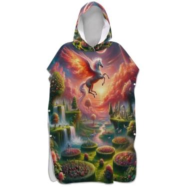 Imagem de Joisal Poncho de surf para adultos trocador de roupa de praia com capuz toalha de banho reutilizável unicórnio fantasia paisagem poncho masculino com capuz