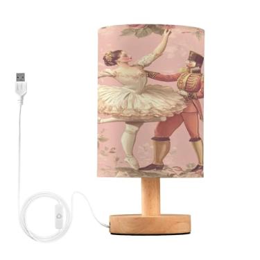 Imagem de Joisal Abajur de cabeceira rosa para leitura, quebra-nozes de balé romântico, abajur de mesa com porta USB, lâmpadas de sala de estar, reforma da casa