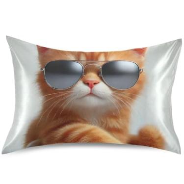 Imagem de Capas de travesseiro de cetim gatinho fofo para resfriamento de cabelo capas coloridas padrão queen king decoração de casa roupa de cama, tamanho king, 101,6 cm x 50,8 cm