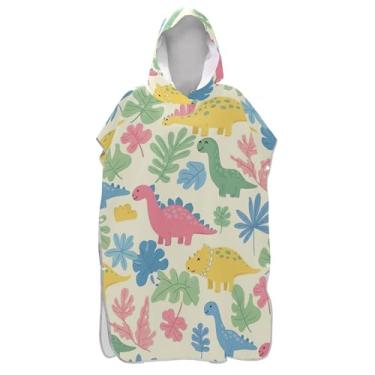 Imagem de TSENQUE Roupão absorvente para adultos, poncho de surfe, praia, moletom com capuz, toalha de natação, dinossauros, desenhos animados, coloridos, ponchos femininos com capuz