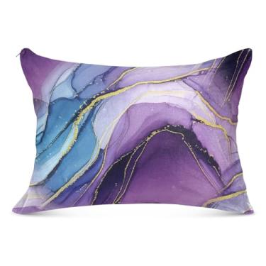 Imagem de Fronhas decorativas estéticas roxas azuis com zíper impressão de arte padrão Queen King Body Size Travesseiros para cama, tamanho padrão, 51 x 66 cm