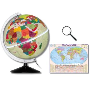 Imagem de GLOBO TERRESTRE FÍSICO HISTÓRICO BASE PRETA 30CM + MAPA MUNDI + LUPA