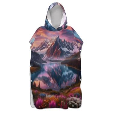 Imagem de TSENQUE Majestic Colorful Mountain Art Surf Poncho Trocador Roupão para Adultos Praia com Capuz Toalha de Banho Vestível Homens Mulheres Poncho com Capuz