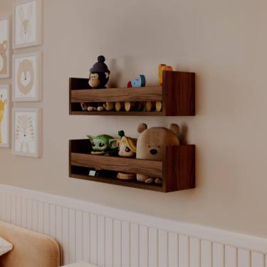 Imagem de Kit 2 Prateleiras Porta Brinquedos Nogal 50 x 12cm Suporte Invisivel