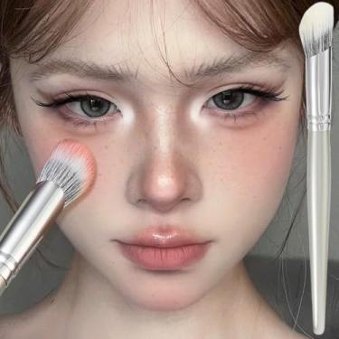 Imagem de 1 pincel de blush de cerdas chanfradas para rosto com destaque para o rosto, pincel de maquiagem compacto, portátil, 18 cm