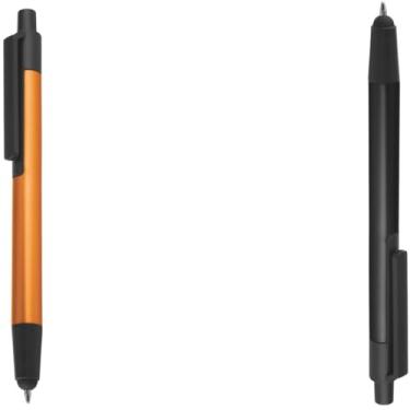 Imagem de Caneta Esferográfica em Alumínio Reciclado com Ponta Touch, Escrita Azul, Corpo Cilíndrico, 15g, Ambidestro, Tema Sustentabilidade (Laranja e Preto)