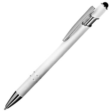 Imagem de Caneta Esferográfica Retrátil com Ponta Touch, Corpo Emborrachado, Escrita Azul, 0.5mm, Material Plástico, Ambidestra (Branco;)